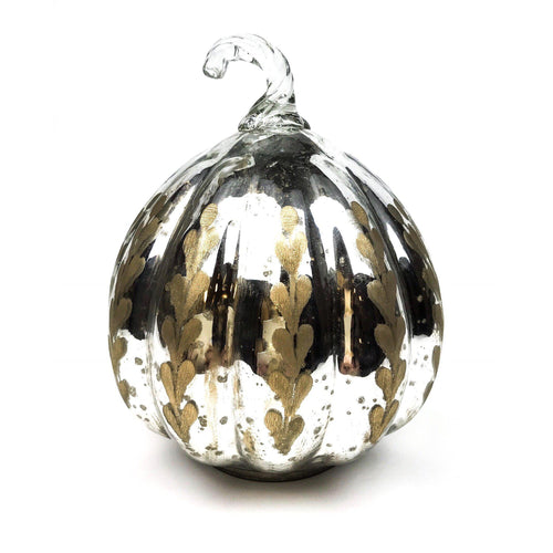 Silver With Antique Gold Detail Glass Pumpkin